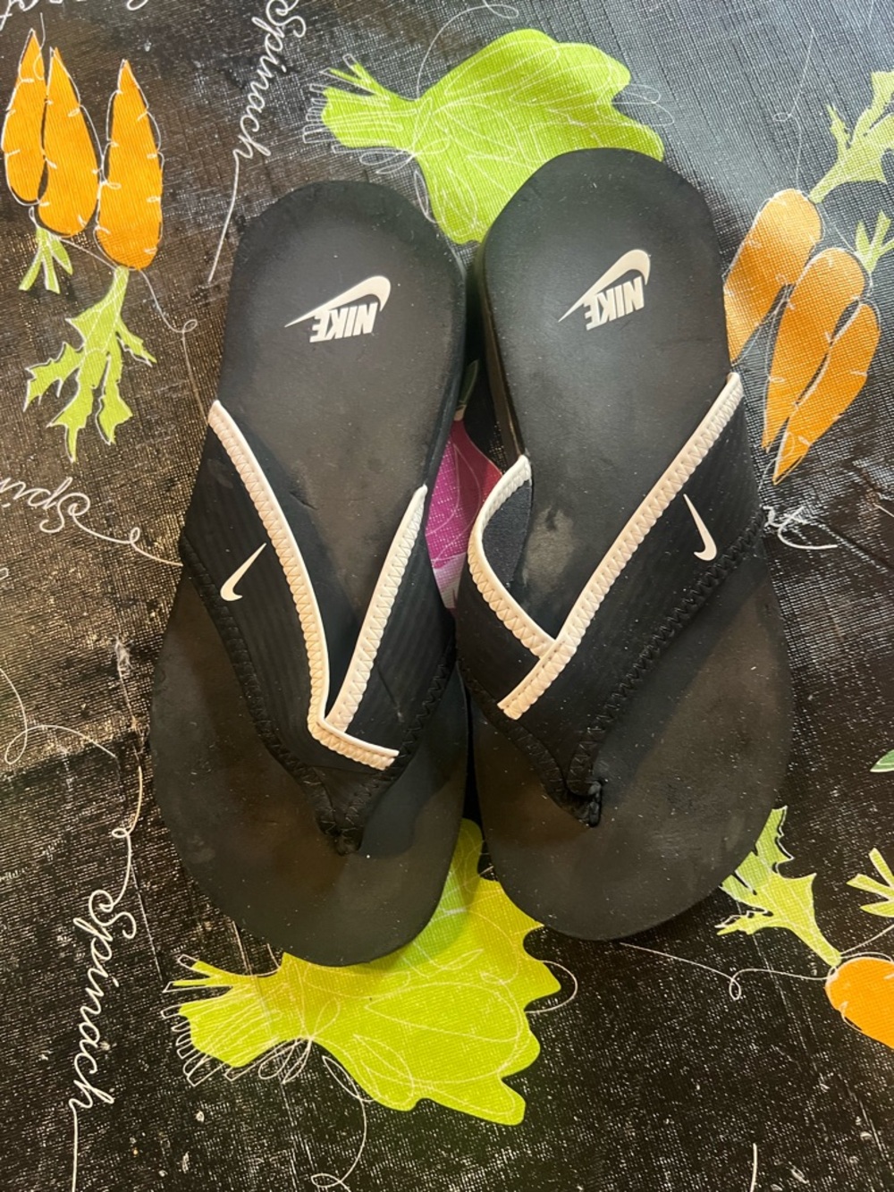 Nike Black Flip-Flop Sandals with White Trim